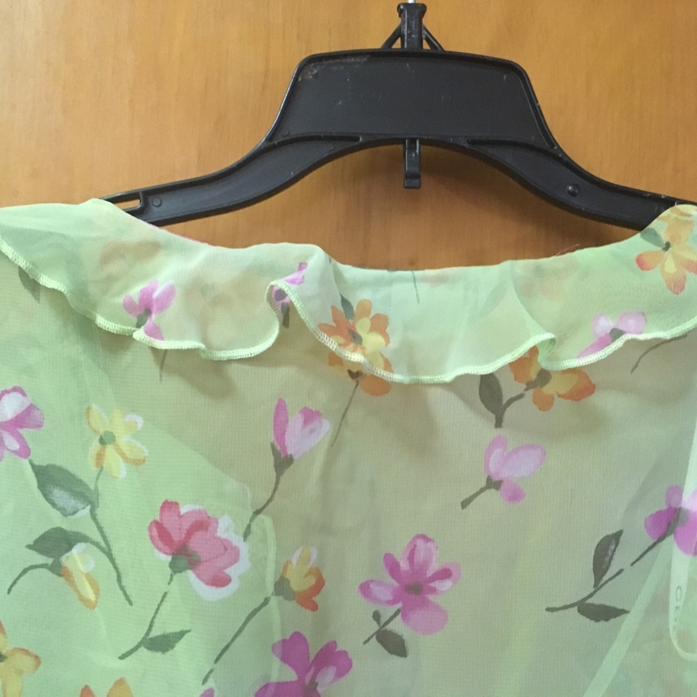 Floral Ruffle Sheer Blouse in Green and Pink - Picture 4 of 6